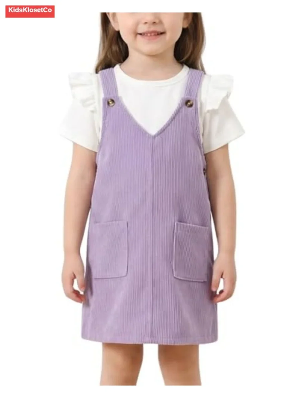 Toddler Girl Corduroy Pinafore Overall Dress & Short Sleeve T-Shirt Set